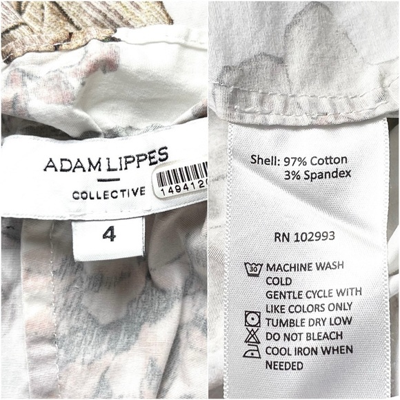 ADAM LIPPES Floral Short Sleeve Ruffle Trim Cinch Tie Waist Shirred Maxi Dress 4 - Picture 4 of 6